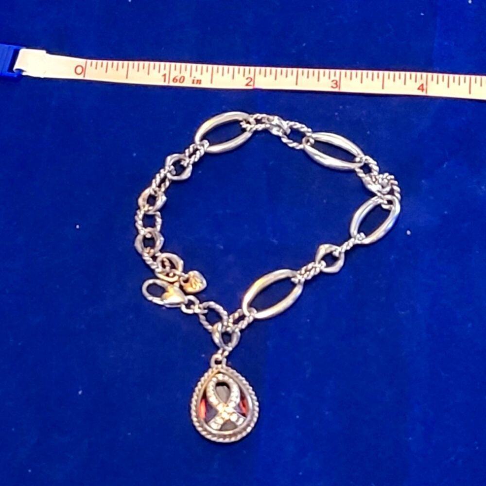 Brighton 2014 Power of Pink Breast Cancer Silver Ribbon Crystal Bracelet  8 1/2”